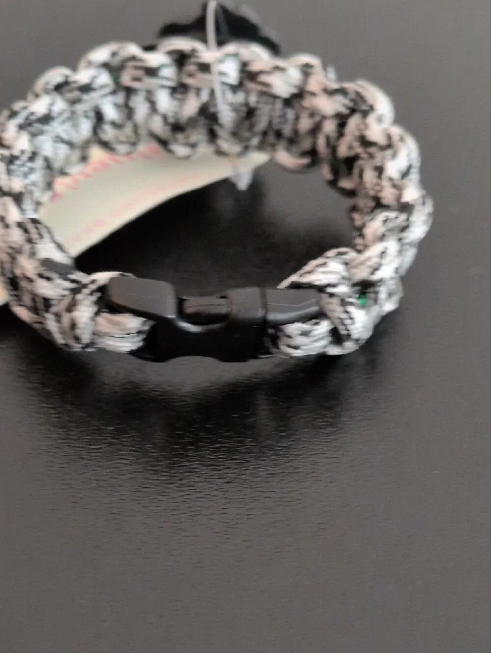 Kids Black & White Braided Paracord Bracelet with Cartoon Dog Charm. Size 6